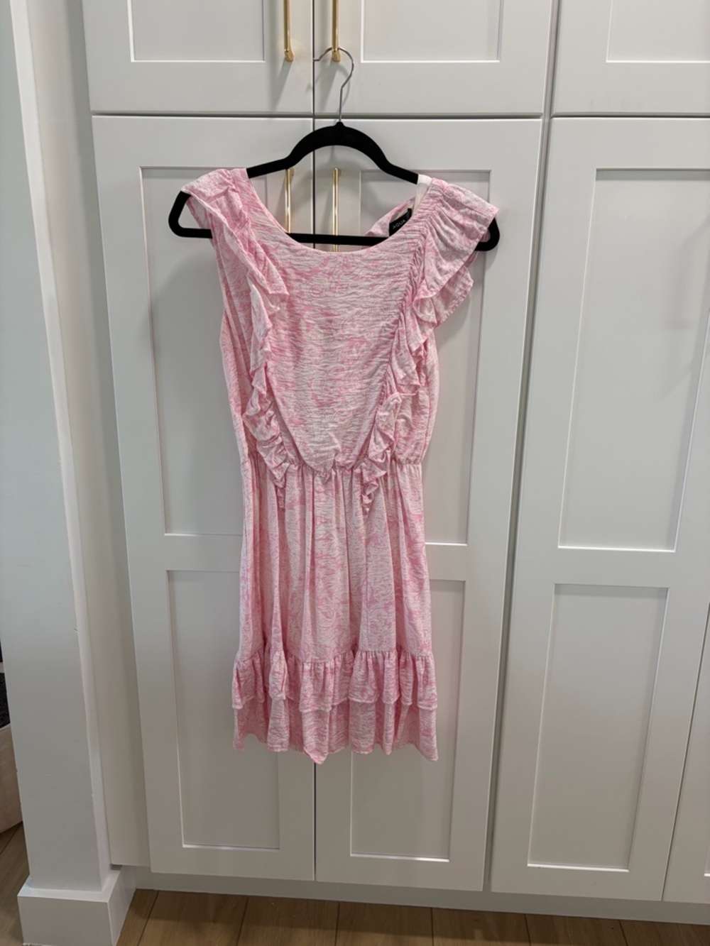 AQUA Pink Floral Ruffle Tiered Mini Dress XS